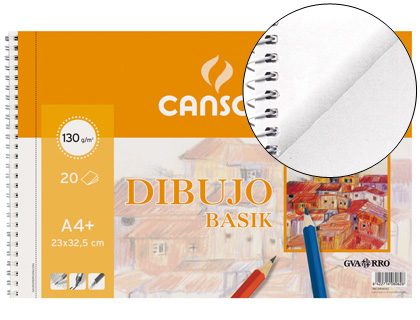 Bloc dibujo Canson Basik espiral A4+ 20h perforadas 130g/m² sin recuadro y 2 taladros